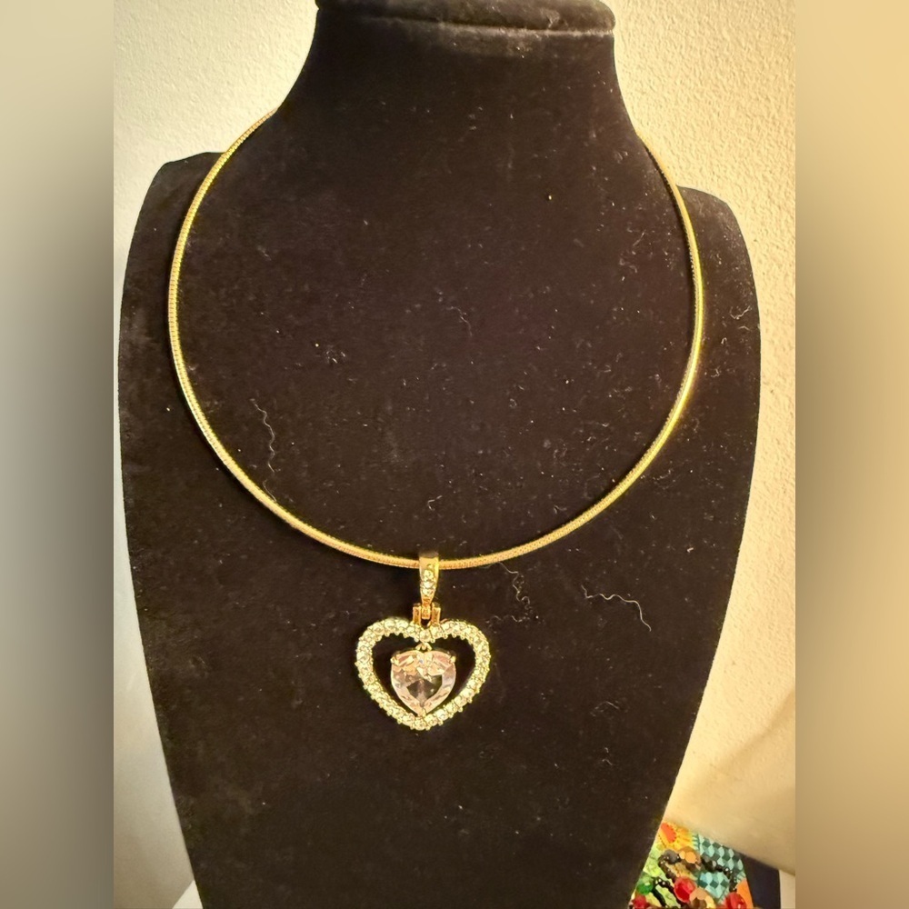 Nolan Miller Vintage Gold Heart Pendant Necklace w CZ stones